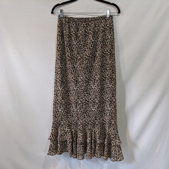 MSK Fluttery Ruffled Leopard Cheetah Maxi Skirt Size Small - Picture 8 of 8